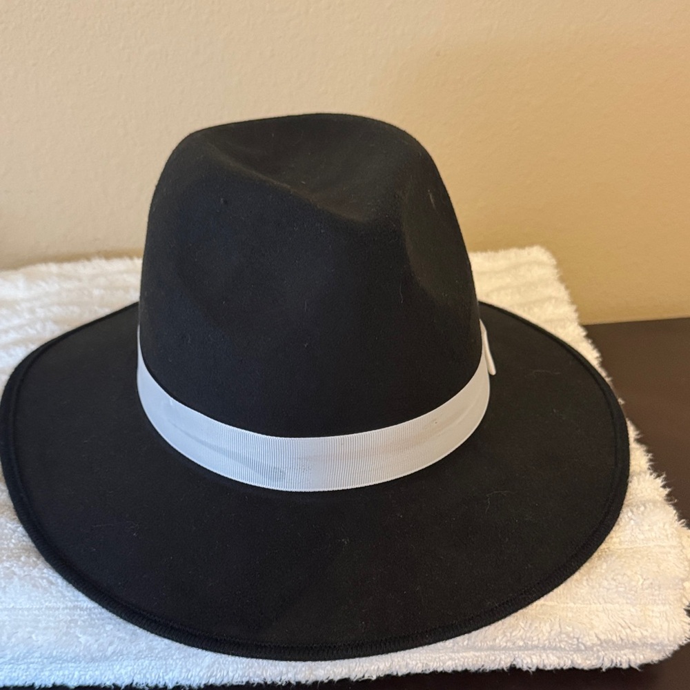 Classic Black Fedora with White Band
